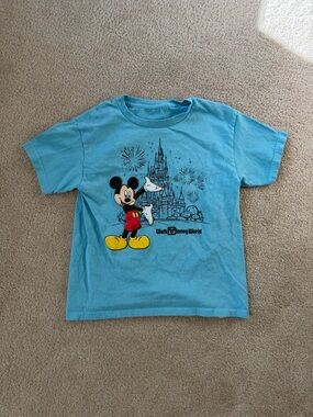 Disney Mickey Mouse Light Blue Tee with Castle and Fireworks